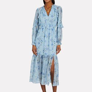 INTERMIX ARIANA FLORAL SILK MIDI DRESS